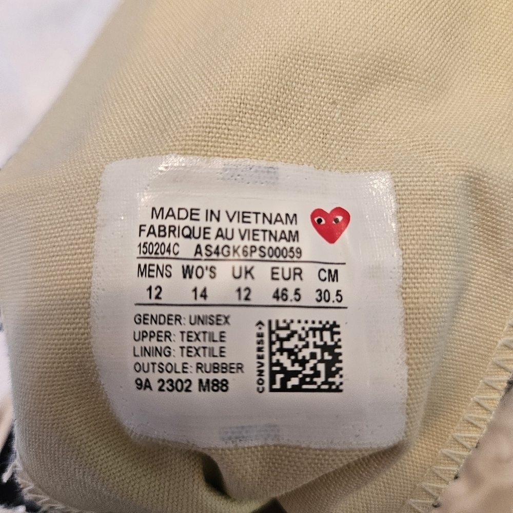 Converse x Comme des Garçons Black High-Top Sneakers, Men's 12, Women's 14, NIB - Picture 5 of 8
